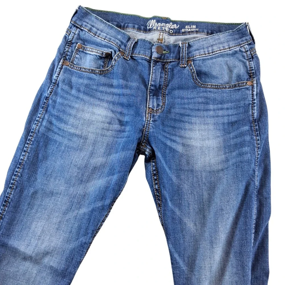 Wrangler Mens Jeans 32x30 Blue Retro Slim Straight Stretch Denim 10WLT88CW